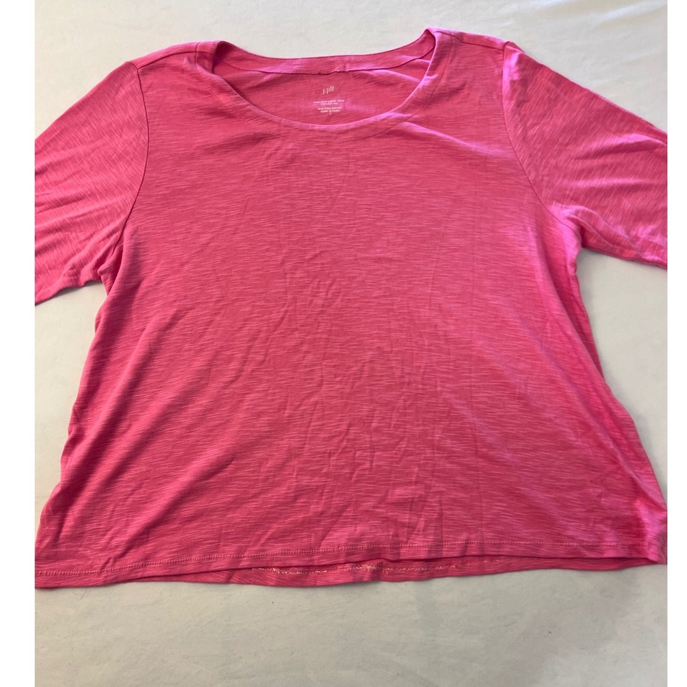 J.Jill Pink Pima Slub Scoop Neck Side Slit Tee Short Sleeve Top Large